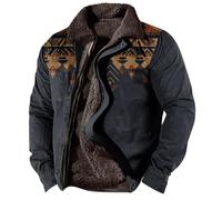 Navy Hippy Vintage Warm Fuzzy Brunch Coats for Man Winter Fall Long Sleeve Collared Turtleneck Neck Fleece Lined Sherpa Jacket Outfits Mens 2025 Clothes Fashion XXL