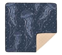 Navy Jellyfish Pattern Baby Play Mat for Floor, 127x127 CM Playpen Mat,Thicken Soft Non-Slip Tummy Time Mat for Toddlers and Infants