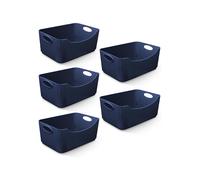 (Navy) KEPLIN 5 Pack Plastic Studio Storage Basket, Portable Container Boxes with Handles for Storage , Shelfs, Drawers, Kitchen & Cupboards