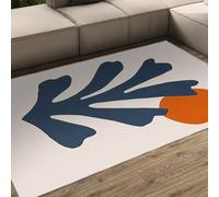 Navy Leaf & Orange Sun Machine Washable Rugs 60x120cm for Living Room Abstract Soft Faux Short Pile Area Rugs for Bedroom Dining Room Minimalist Cream Carpet for Office Kitchen Non Slip Non Shedding