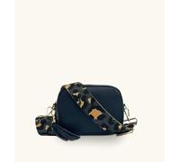 Navy Leather Crossbody Bag With Grey Leopard Strap Apatchy London Blue One Size