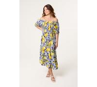 Navy Lemon Print Milkmaid Dress Blue Vanilla Navy M/L