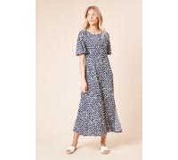 Womens Navy Leopard Angel Sleeve Midi Dress Leopard 8