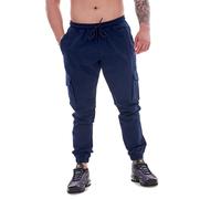 (Navy, M) Malay Mens Trousers Cargo Elasticated Tie Cord Cuffed Regular Pockets Pant M to 3XL