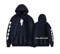 (Navy, M) Unisex Hooded Sweatshirt Billie Eilish for Pullover Hoodie for Men Women UK