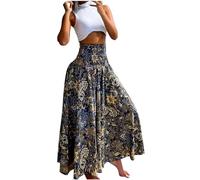 Navy Maxi Skirts for Women UK Summer Boho Skirts Pleated Long Gypsy A Line Swing Elasticated Waist Summer Dresses for Beach Holiday Streetwear