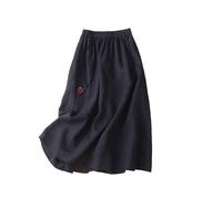 Navy Midi Skirts for Women UK Elasticated Waist Skirts Ladies Linen Summer Flared Pleated Casual Long A Line Swing Skirt Boho Beach