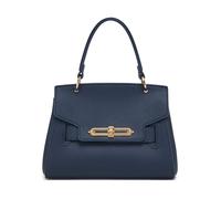 (navy) Miss Lulu Elegant Structured PU Top-Handle Mini Satchel-Twist-Lock Flap