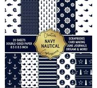 Navy Nautical Patterned Double-Sided Craft Paper, 8.5" Square: Decorative Specialty Paper for Scrapbooks, Junk Journals, Origami, Cardmaking