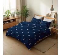 Navy Nautical Symbols Printed Duvet Cover 120 x 150 cm for Kids Teenagers Adults, Simple Style Bedding Set, Soft Breathable Comforter Reversible Cot-bed Duvet Cover with Pillow Case