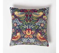 William Morris Strawberry Thief Velvet Cushion Homescapes Navy 45cm x 45cm