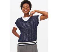Navy Open Stitch V Neck Sleeveless Vest 8