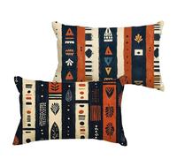 Navy Pack of 2 Outdoor Waterproof Linen Cushions Covers 40x80 cm Terracotta Rectangle Cushion Covers with Invisible Zipper, Double Sided Printing Pillowcases for Garden Bench Indoor Sofa Bed 1B-221