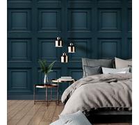 Navy Panel Effect Wallpaper 3D Wood Effect Smooth Matte Finish Oliana Belgravia