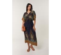 Navy Peacock Print Dress Blue Vanilla Navy S