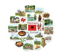 Navy Peony Adventurous Albania Travel Stickers (28pcs) - Hand Illustrated, Tirana, Albanian Heritage-Themed Decals for Journals, Scrapbooks, Luggage