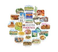 Navy Peony Adventurous Arizona Travel Stickers - Hand-Painted Watercolour, Matte, Die Cut - for Journals, Scrapbooks (28-Piece Set)
