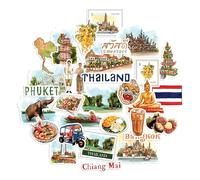 Navy Peony Amazing Thailand Travel Stickers (30pcs)-Watercolor Country Themed Iconic Vacation Decals for Journals, Scrapbooks, Water Bottles