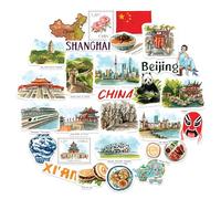 Navy Peony Ancient China Statement Stickers - Hand-Painted Watercolour, Glossy, Waterproof - for Suitcases, Laptops, Water Bottles (28-Piece Set)
