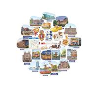 Navy Peony Artsy Amsterdam Statement Stickers - Hand-Illustrated Gouache, Glossy, Waterproof - for Suitcases, Laptops, Water Bottles (28-Piece Set)