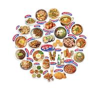 Navy Peony Authentic Korean Cuisine Stickers (28 pcs) - Hand-Illustrated, Seoul, Culinary Stickers for Scrapbooking, Cookbooks, Journals and Laptops