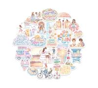 Navy Peony Beach Memories Statement Stickers, 28 Large Die-Cut, Hand-Illustrated Watercolour, Glossy Waterproof - Luggage, Laptop, Water Bottle