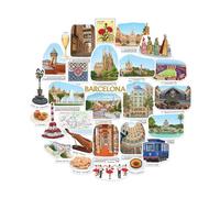 Navy Peony Beloved Barcelona Statement Stickers - Hand-Illustrated Gouache, Glossy, Waterproof - for Suitcases, Laptops, Water Bottles (28-Piece Set)