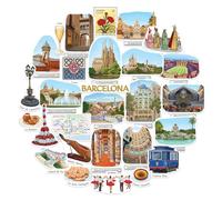 Navy Peony Beloved Barcelona Travel Stickers (28pcs) - Gouache Style, Spanish, Vacation Decals for Scrapbooks, Journals, and Tumblers (Journal)