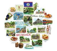 Navy Peony Breezy Belize Travel Stickers (28pcs) - Watercolor, Caribbean, Belmopan, Belizean-Themed Decals for Journals, Scrapbooks, Luggage