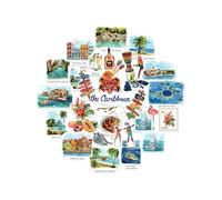 Navy Peony Caribbean Paradise Statement Stickers - Hand-Illustrated Watercolour, Glossy, Waterproof - for Suitcases, Laptops, Water Bottles (31-Piece Set)