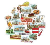 Navy Peony Classical Austria Travel Stickers (31pcs) - Watercolor, Waterproof Iconic Vacation Decals for Journals, Scrapbooks, Water Bottles, Suitcase