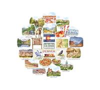 Navy Peony Cozy Colorado Statement Stickers - Hand-Illustrated Watercolor, Glossy, Waterproof - for Suitcases, Laptops, Water Bottles (28-Piece Set)