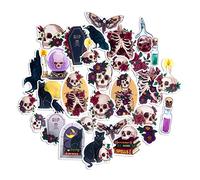 Navy Peony Eerie Gothic Skull Stickers (30 Pieces) - Witchy, Horror Themed, Waterproof | Scary Halloween Stickers for Laptop, Water Bottle, Phone Case