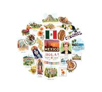 Navy Peony Enchanting Mexico Statement Stickers - Hand-Illustrated Watercolour, Glossy, Waterproof - for Suitcases, Laptops, Water Bottles (27-Piece Set)
