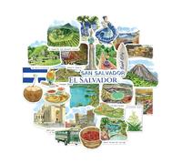 Navy Peony Epic El Salvador Travel Stickers (28pcs) - Hand Illustrated, San Salvador, Salvadoran-Themed Decals for Journals, Scrapbooks, Luggage
