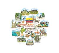 Navy Peony Exotic Ecuador Statement Stickers - Hand-Illustrated Watercolor, Glossy, Waterproof - for Suitcases, Laptops, Water Bottles (28-Piece Set)