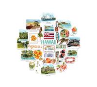 Navy Peony Exotic Hawaii Statement Stickers - Hand-Illustrated Watercolour, Glossy, Waterproof - for Suitcases, Laptops, Water Bottles (31-Piece Set)