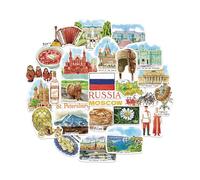 Navy Peony Fascinating Russia Travel Stickers (28pcs)-Hand-Illustrated, Moscow St. Petersburg-Themed Vacation Decals for Journals, Scrapbooks, Luggage