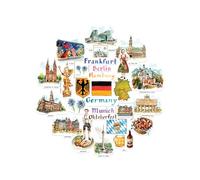 Navy Peony Gorgeous Germany Statement Stickers - Hand-Illustrated Watercolour, Glossy, Waterproof - for Suitcases, Laptops, Water Bottles (29-Piece Set)
