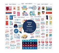 Navy Peony Happy Mail Stickers (8 Sheets, 130+ Small Stickers) - A6 Size, Waterproof, Postcrossing Stickers for Letters, Envelopes, Postcards