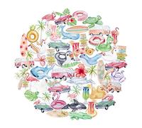 Navy Peony Hawaiian Dreams Tropical Beach Stickers (50pcs) - Waterproof Summer Travel Decals for Water Bottles, Laptops, Scrapbook