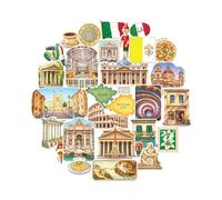 Navy Peony Historical Rome Statement Stickers - Hand-Painted Gouache, Glossy, Waterproof - for Suitcases, Laptops, Water Bottles (28-Piece Set)