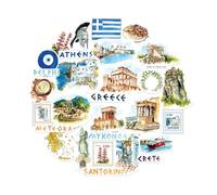 Navy Peony Idyllic Greece Statement Stickers - Hand-Illustrated Watercolour, Glossy, Waterproof - for Suitcases, Laptops, Water Bottles (29-Piece Set)