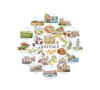 Navy Peony Indulgent Italy Statement Stickers - Hand-Illustrated Watercolour, Glossy, Waterproof - for Suitcases, Laptops, Water Bottles (28-Piece Set)