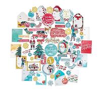 Navy Peony Jolly Christmas Sticker and Label Set (67 Pack) - Waterproof, Durable, Holiday Themed | Winter Decals for Journal, Ornament, Water Bottles