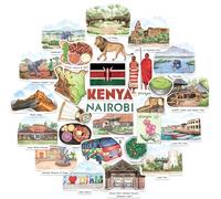 Navy Peony Kindred Kenya Travel Stickers - Hand-Painted Watercolour, Matte, Die Cut - for Journals, Scrapbooks (28-Piece Set)