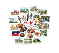 Navy Peony Legendary Haiti Travel Stickers (28pcs) - Hand-Illustrated, Caribbean, Haitian-Themed Vacation Decals for Journals, Scrapbooks, Luggage