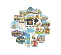Navy Peony Lively Los Angeles Statement Stickers - Hand-Illustrated Gouache, Glossy, Waterproof - for Suitcases, Laptops, Water Bottles (28-Piece Set)