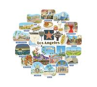 Navy Peony Lively Los Angeles Travel Stickers - Hand-Painted Gouache, Matte, Die Cut - for Journals, Scrapbooks (28-Piece Set)