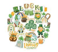 Navy Peony Lucky St. Patrick’s Day Stickers (30 Pieces) - Waterproof, Irish, Green-Themed | St. Paddy Stickers for Laptop, Water Bottles, Kids’ Craft